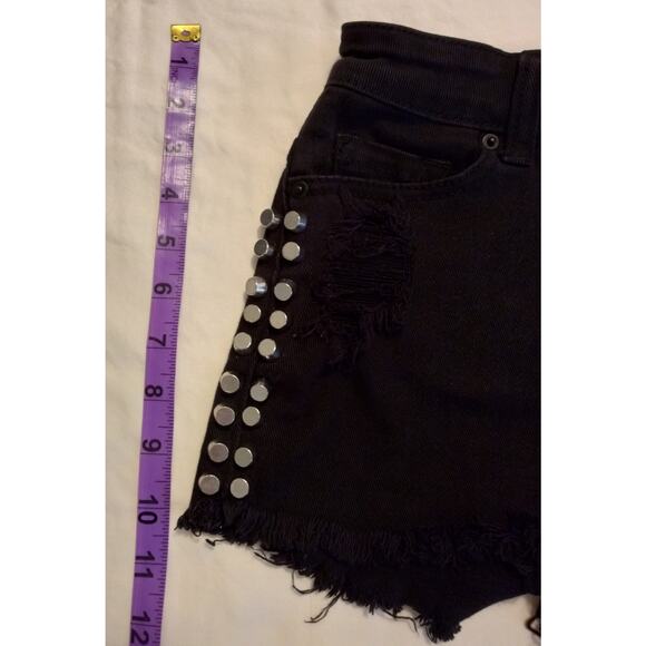 BDG Women’s Studded Denim Shorts Y2K High Rise Cheeky Cut Off Punk Rock SZ XS/S - Picture 8 of 8